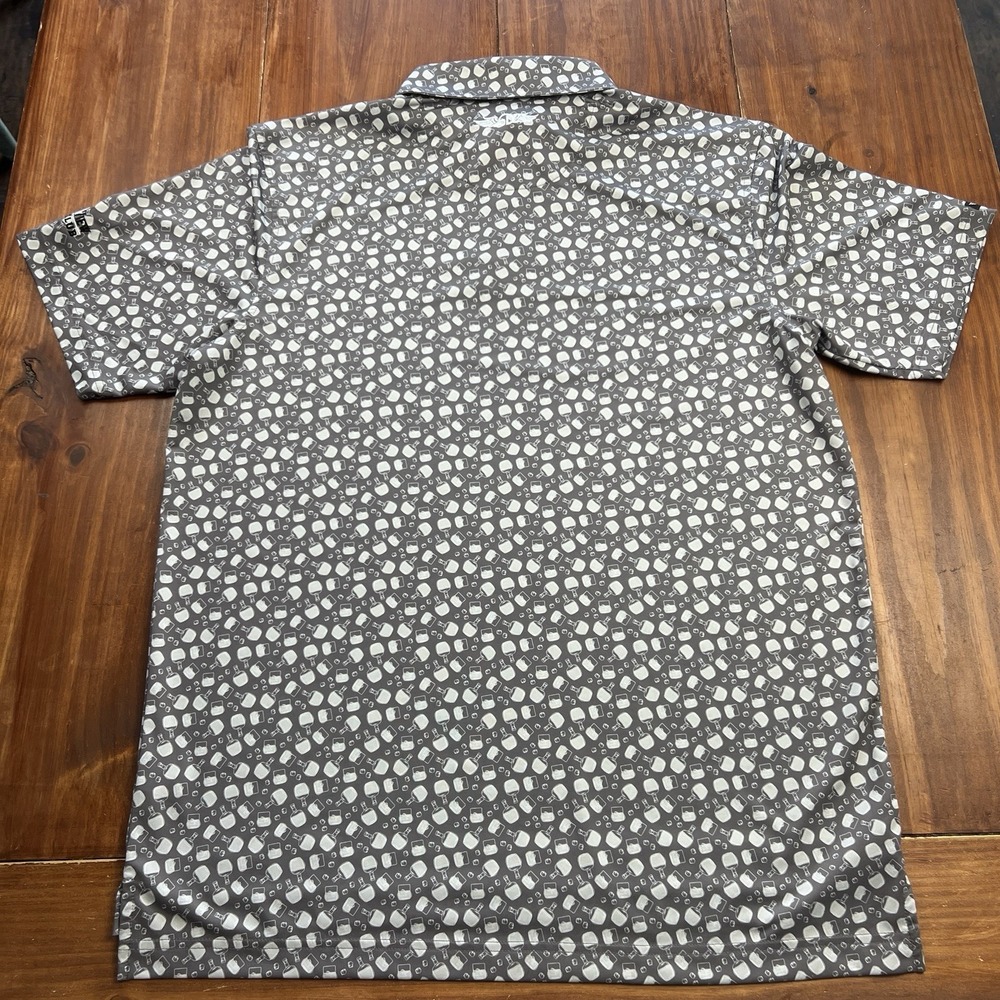 Straight Down Performance Golf Polo‎ Shirt Men's Large Gray Bourbon Bottle Print - Picture 2 of 12